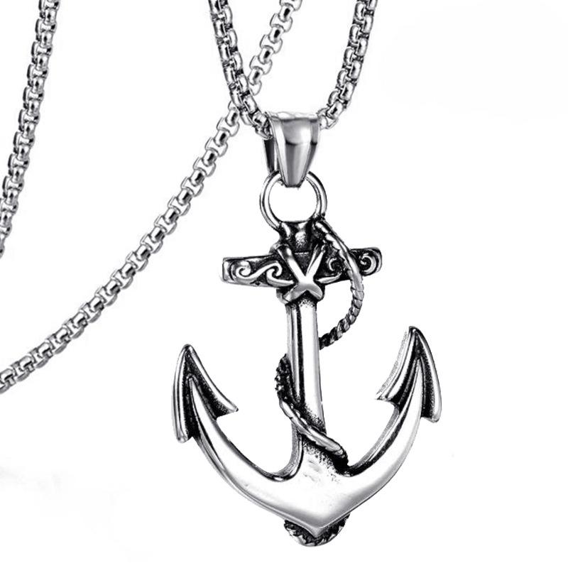 New Vintage Titanium Steel Necklace Wrapping Ship Anchor Rock Nightclub Trendy Men's Accessories