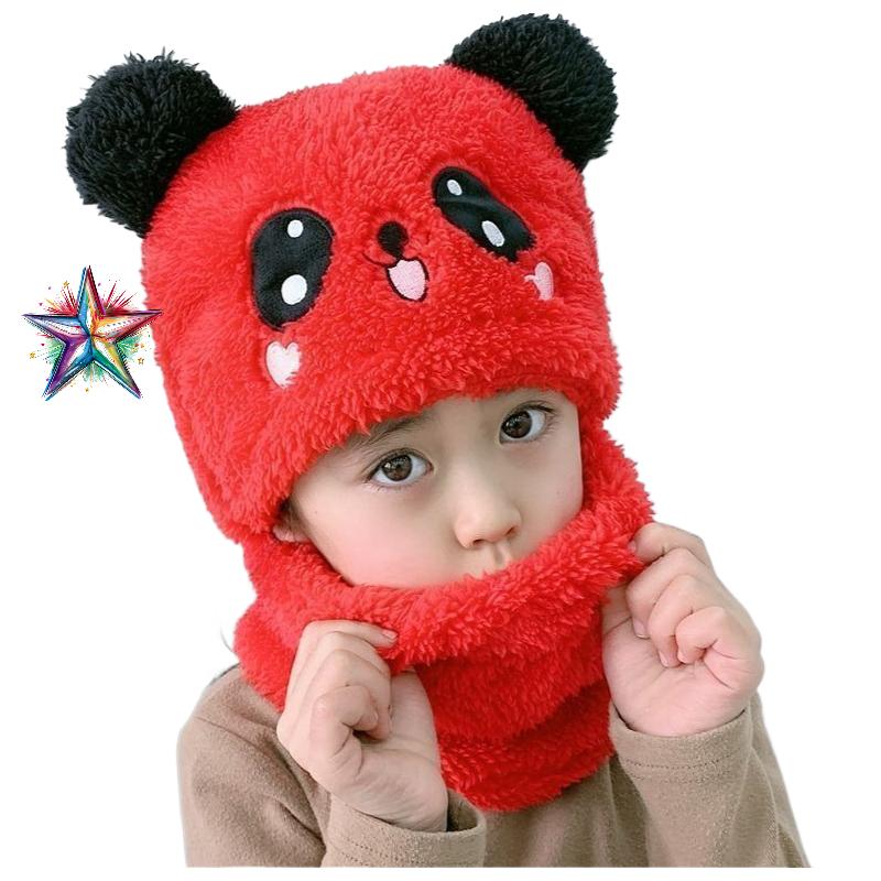 Kids' Winter Hats Boys Girls Scarf Integrated Cute Thick Warm Baby Ear Flap Face Cover