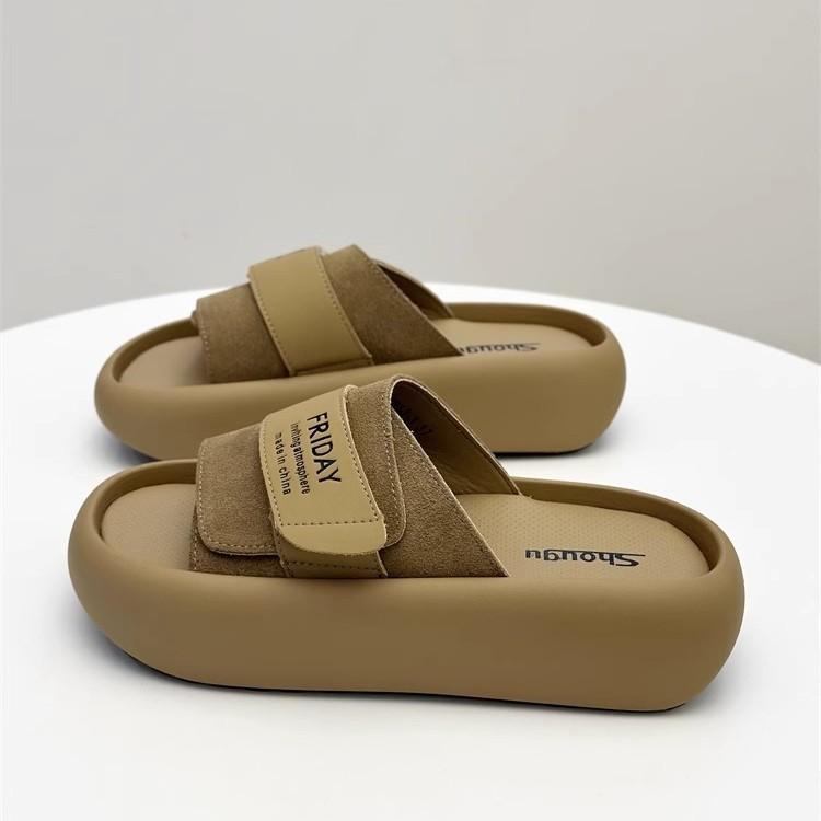 Soft leather version~ frosted Velcro thick-soled one-word Boken shoes for women's 2025 summer new beach versatile cool slippers