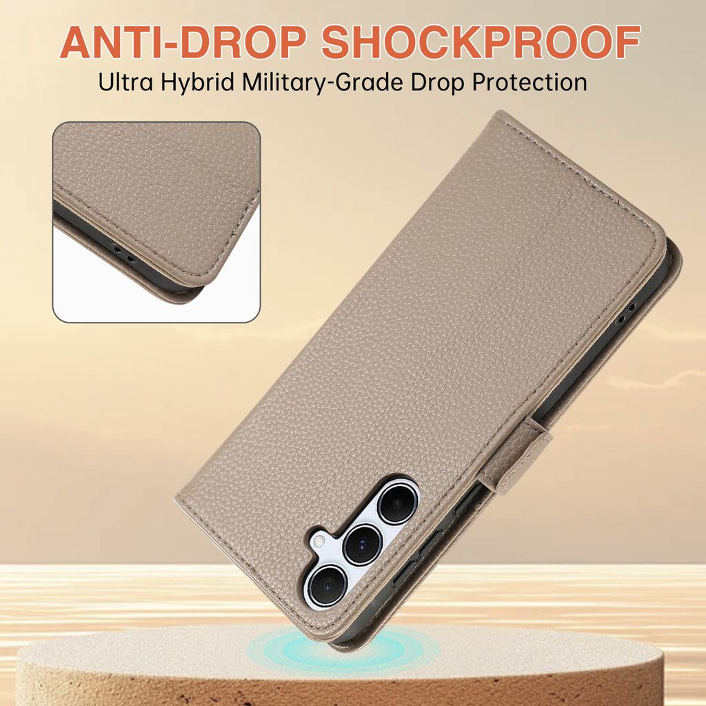 For Samsung Galaxy A35 5G Wallet Phone Case Shockproof TPU+PU Leather Flip Cover with Mirror,Strap
