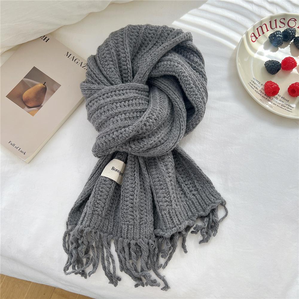 

Fashion Thick Wool Knitted Scarves Plain Solid Tassel Shawls And Wraps Pashmina Stole Perfect for Autumn & Winter Style 166*30Cm