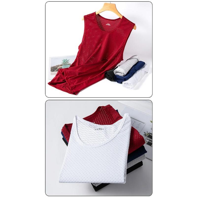 Men's Ice Silk Mesh Tank Man Stringer Transparent Bodybuilding Sleeveless Shirt Fitness Vest Singlets