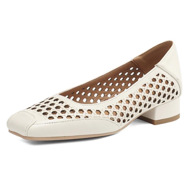 

Полые женские туфли-лодочки на низком каблуке Летняя обувь 2025 Дышащие квадратный носок Черный низкий каблук Классическая офисная обувь Женская 34 бежевый