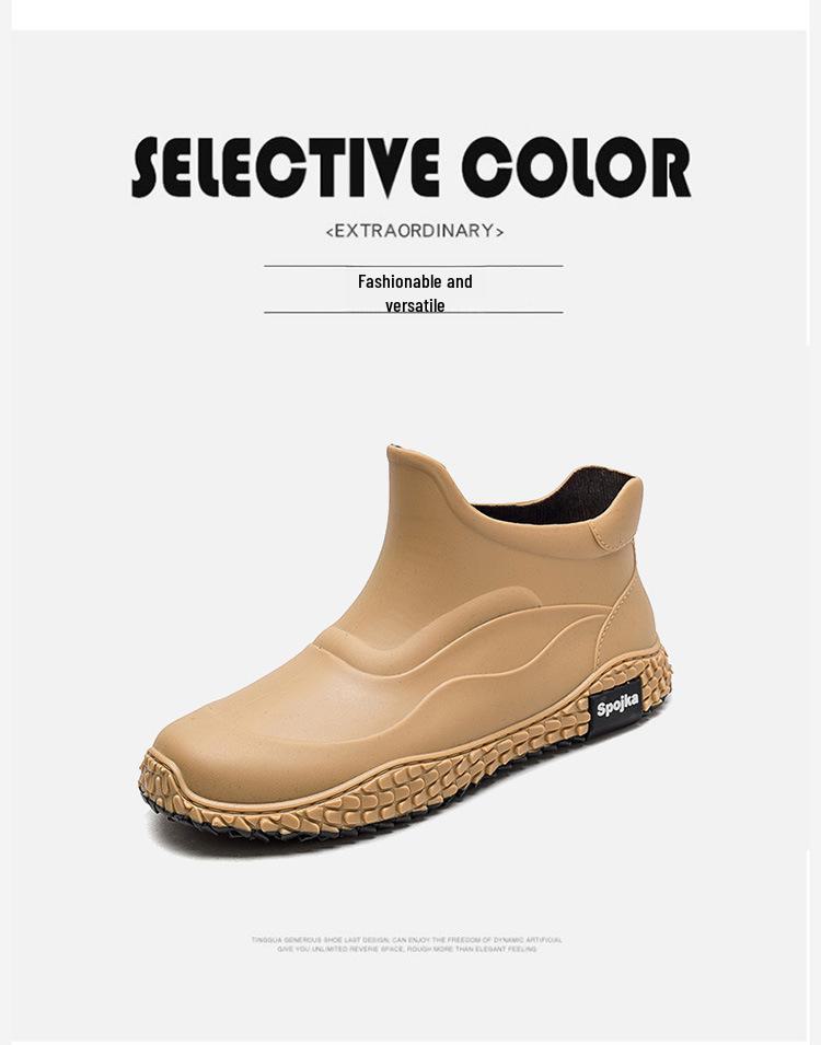 Men’s Waterproof Non-Slip Short Rain Boots - Thick Sole Wear-Resistant Rubber for Outdoor and Kitchen Use