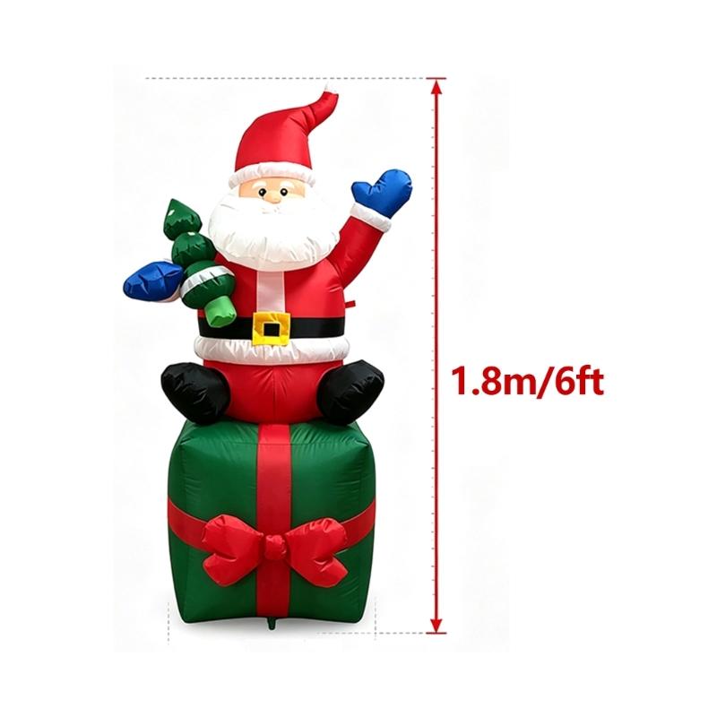 Lighted Christmas Inflatable Santa Holding Presents On a Colorful Gift, Electric Holiday Decoration for Shop Displays, Entryways, and Party Venues