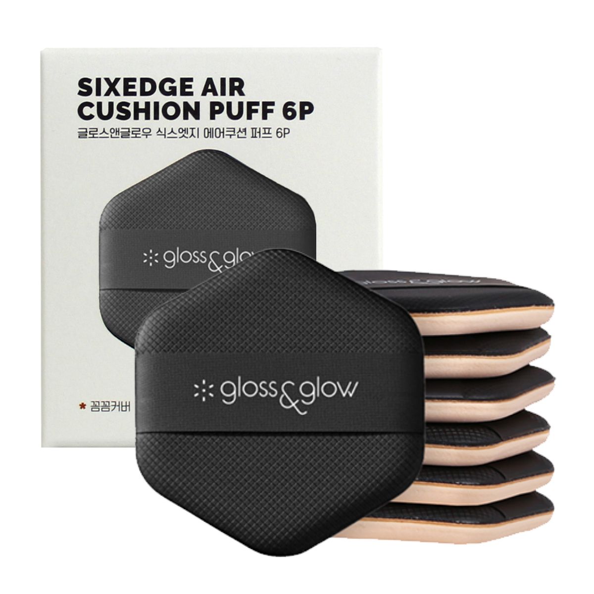 Domestically Produced Six Edge Air Cushion Puff (Black) 6P