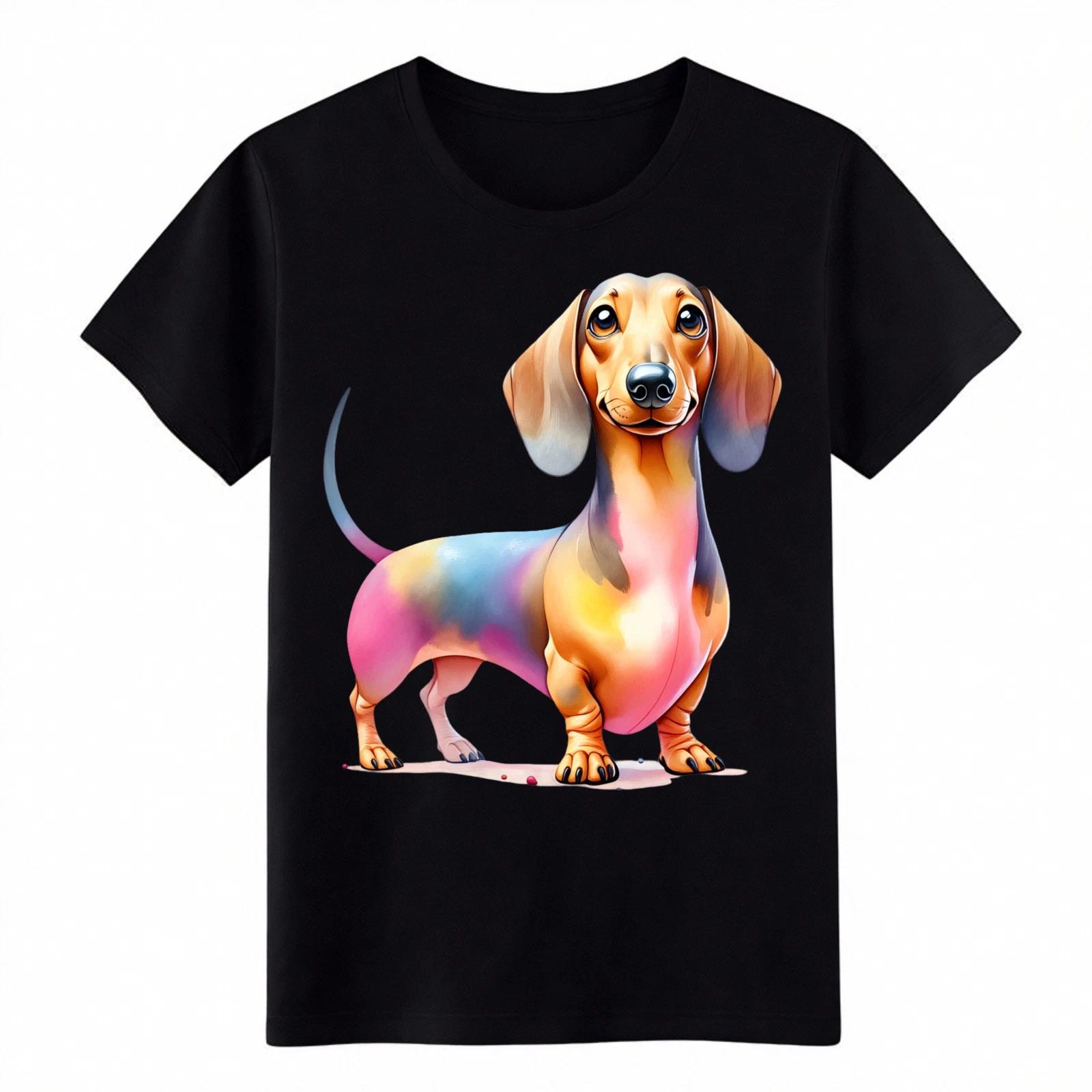 Watercolor Dachshund Print Graphic T-Shirt Unisex Pet Lover Casual Gift Tee S