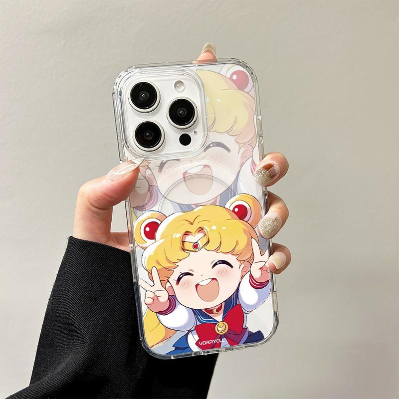 

S-Sailors M-Moons Wireless Charging Case for iPhone 17 Air 16 E 15 14 13 12 Mini 11 Pro Max Transparent Silicone Edge Hard Cover iPhone 11 Pro