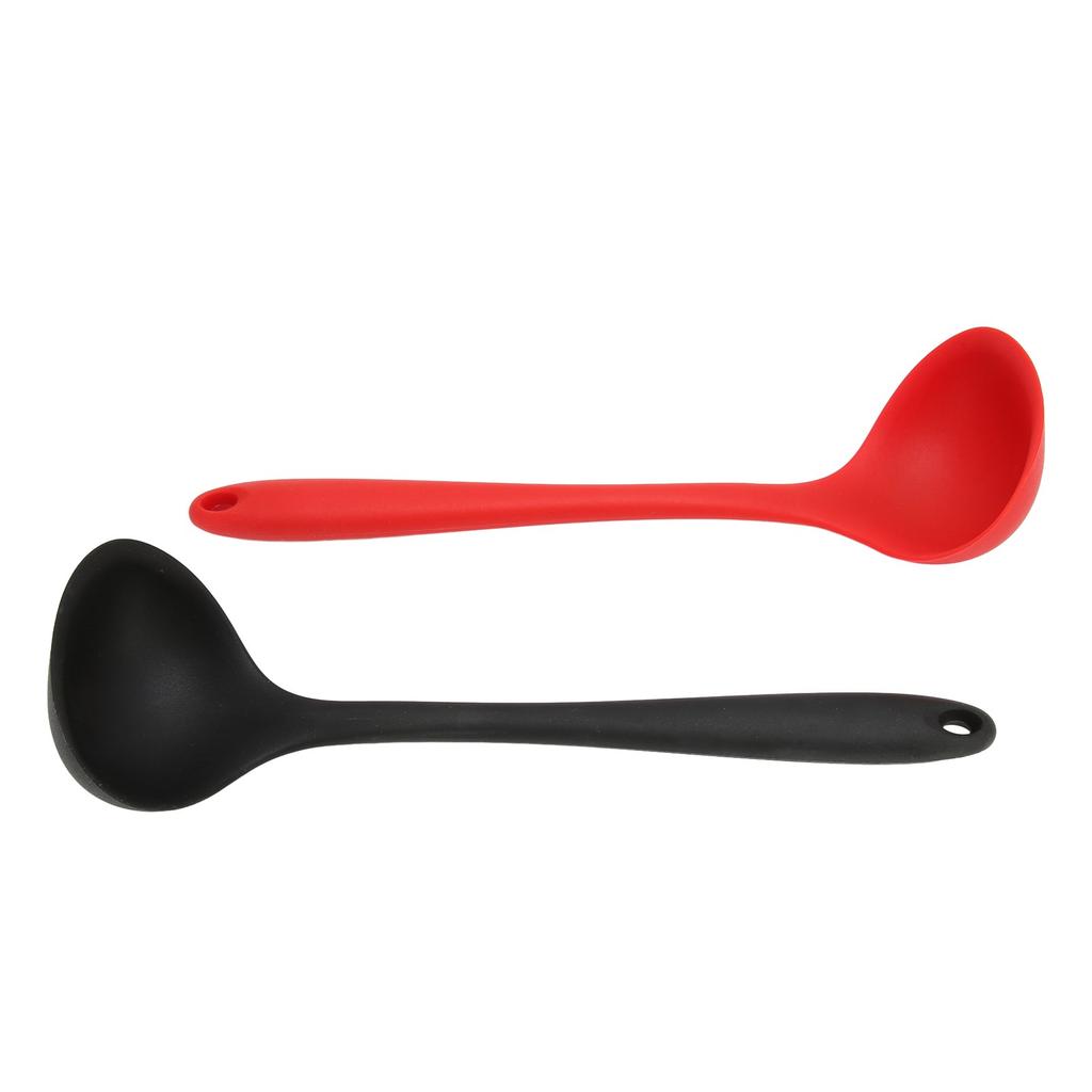 2pcs Silicone Soup Spoon Multifunctional Black Red Silicone Ladle Kitchen Cooking Spoon Tool With Round Hanging Hole