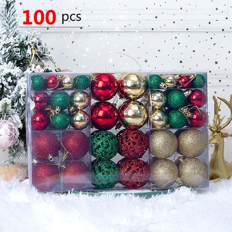 100Pcs Christmas Ball Ornaments Tree Decorative Shatterproof Decorations Hanging Xmas for Anniversary Wedding Party Holiday