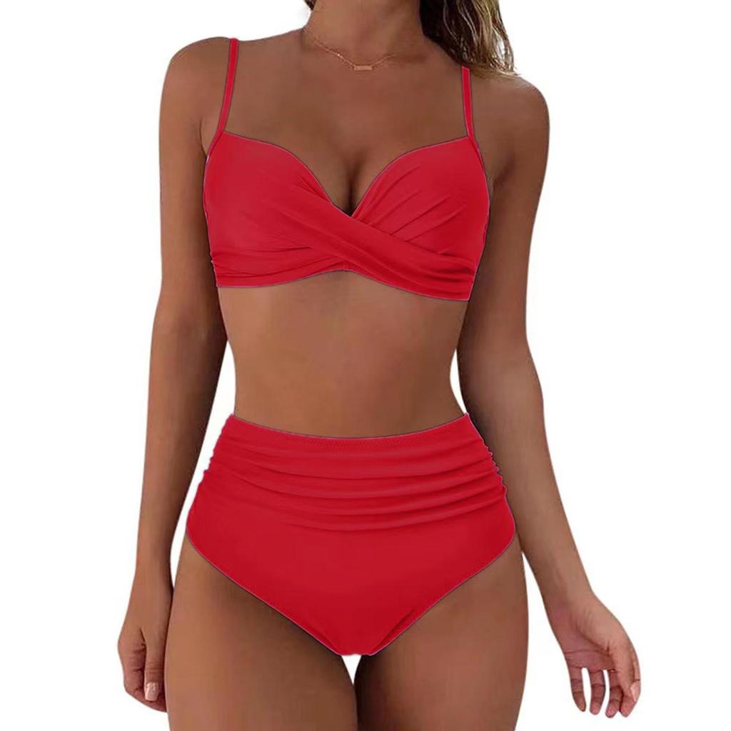 Costume da bagno bikini push up da donna costumi da bagno solidi sexy costume da bagno floreale femminile costumi da bagno increspati XL bikini a vita alta donna