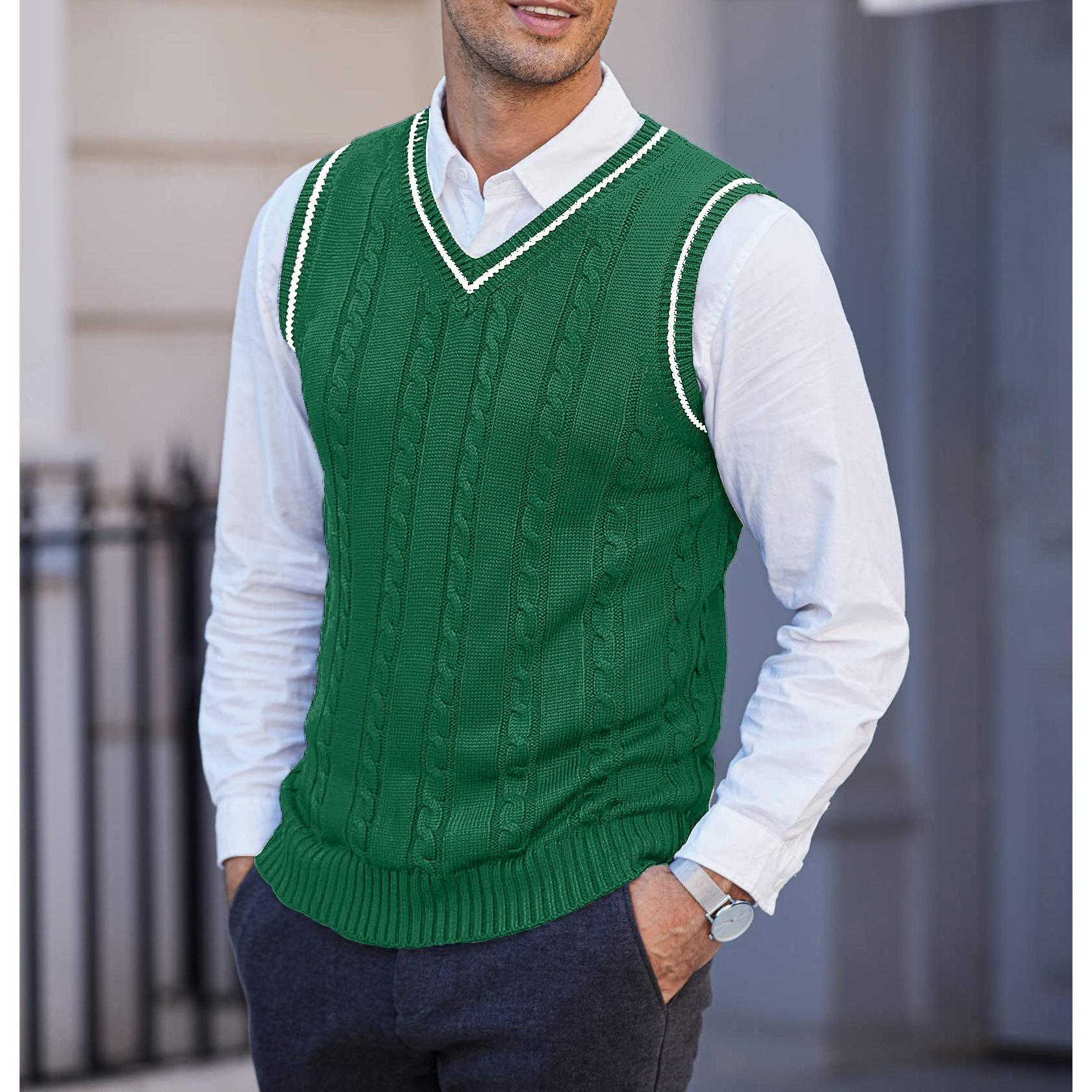 

Men s Waistcoat Knitted Vest Sleeveless Casual Large Size Men s Outer V-neck Thickened Vest Bottoming Shirt M зелений