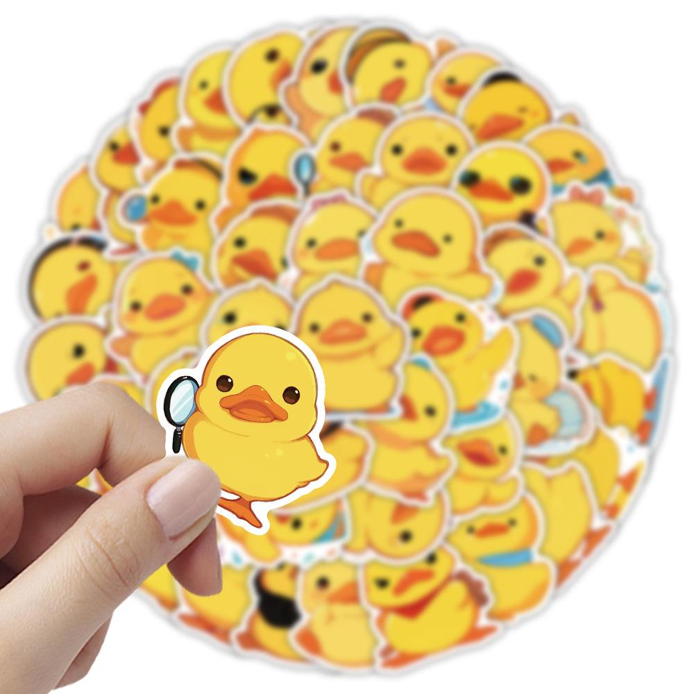50PCS Cute Yellow Duck Sticker Children Award Decals Stationery Phone Laptop Water Bottle Luggage Desk Door Waterproof Stickers