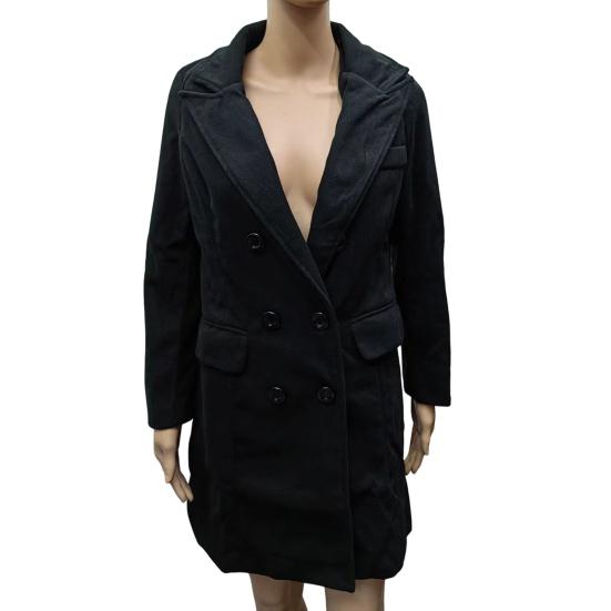 Women Winter Coat Double-breasted Turn-down Collar Long Sleeves Outerwear Thick Warm Pockets Solid Color Office Casual Party Overcoat