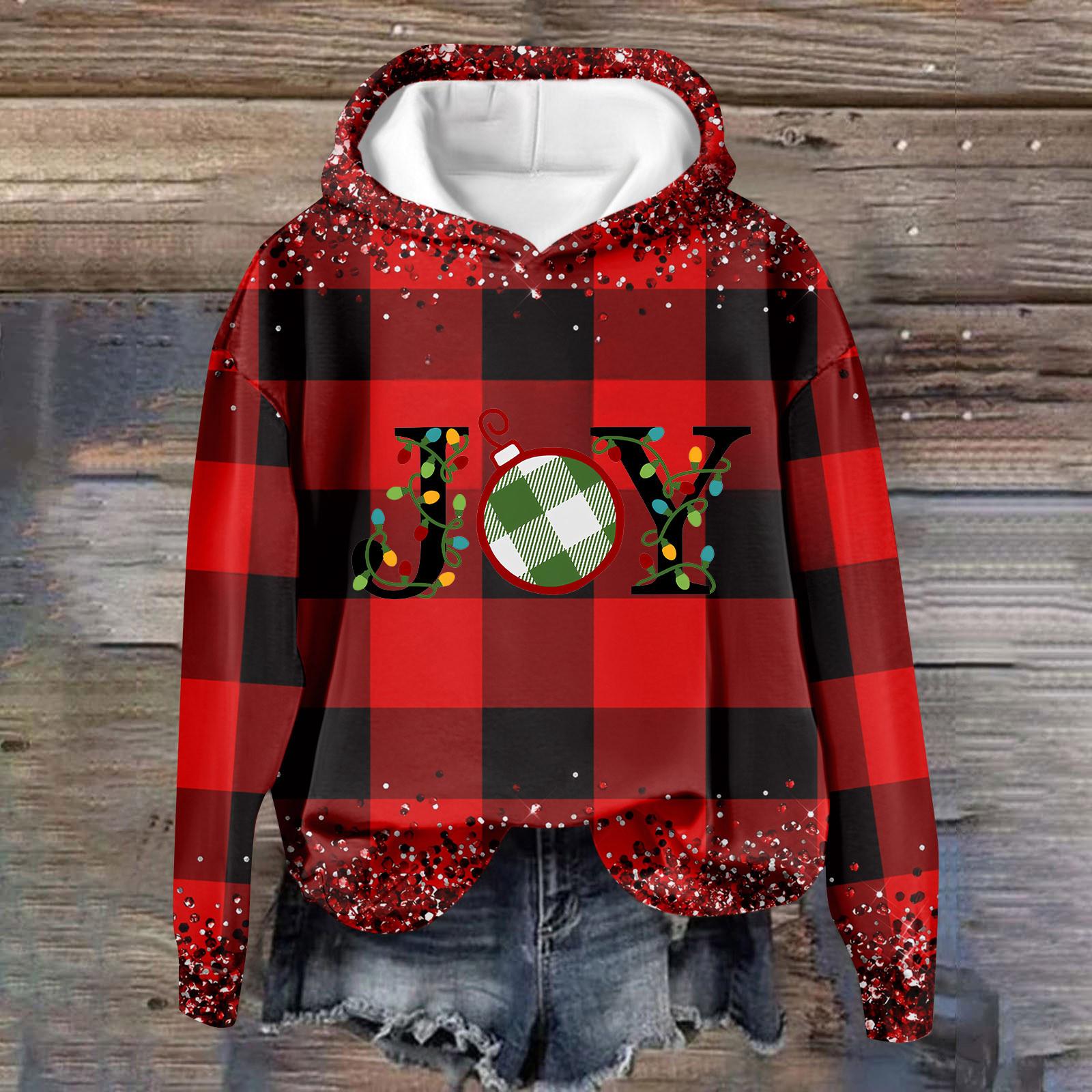 

Женская повседневная мода рождественский принт длинный рукав O-образный вырез пуловер толстовки XL