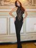 Lace Halter Backless Sexy Maxi Dress For Women Black Off-shoulder Strapless Sleeveless Bodycon Club Party Long Dress