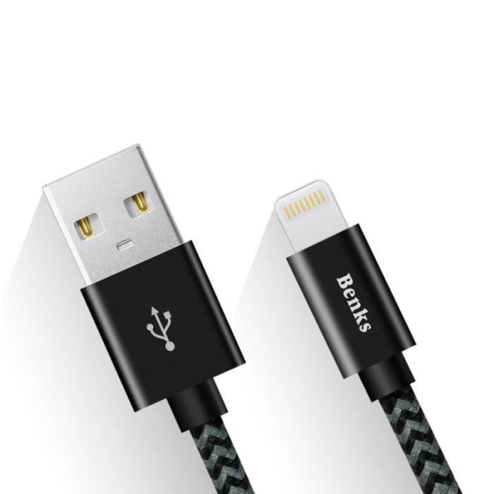 iPhone Cables Benks Amber Braided Nylon 0.25m 2A 8-pin To USB Data Sync Metal Cable for Plus 7 iPhone6 6s iPad Air Mini Black
