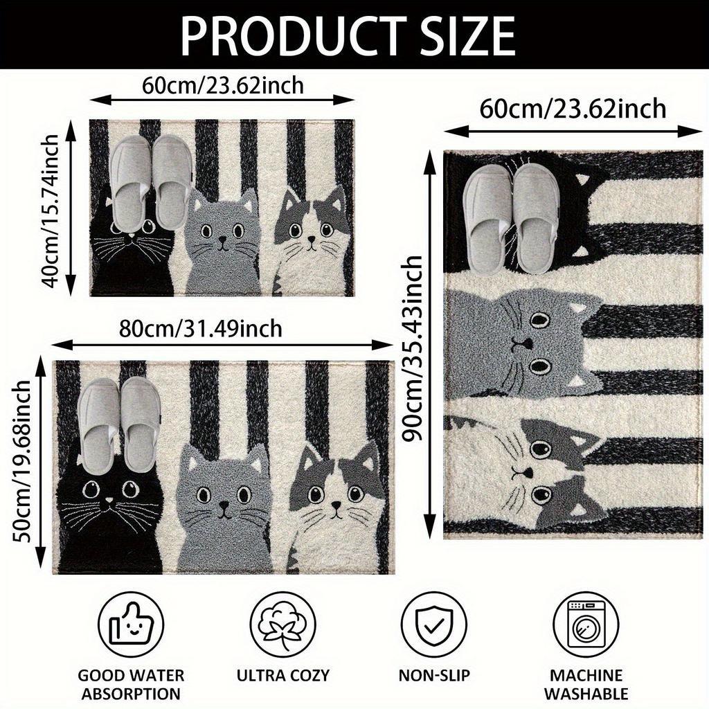 2025 Striped Cartoon Cat Carpet Soft Doormat Waterproof Floor Mat Rug for Bedroom Carpet for Live Room Outdoor Carpet Home Dec