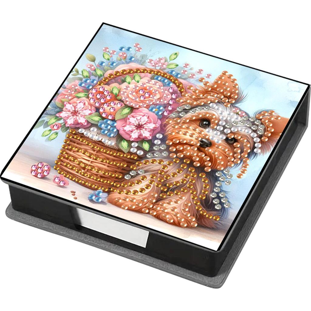 PU Animals Gem Painting Memo Pad Holder Mosaic Kit Flowers Rhinestones Post It Dispenser Animals & Flowers for Home Office