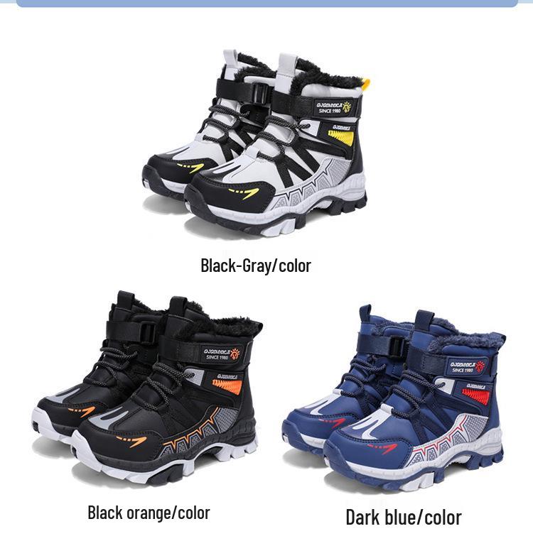 Kids' Winter Snow Boots with Velvet Lining, Ages 6-12, Outdoor Skiing, Warm & Cold-Proof Cotton Boots for Boys