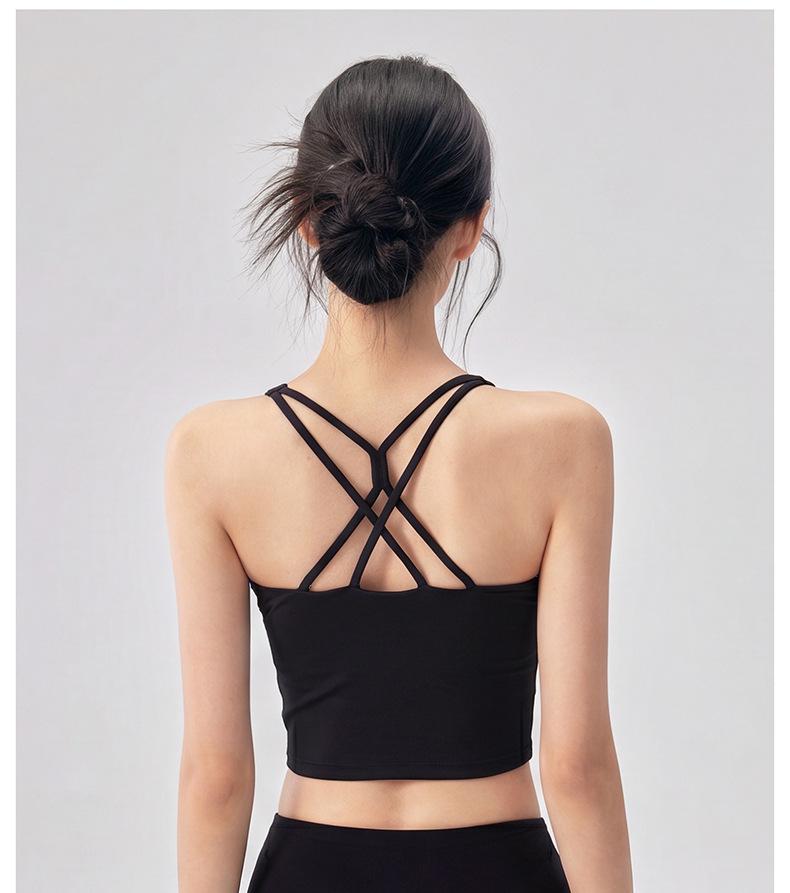 Solid Color Cross-Back Sports Bra with Integrated Cup - Sexy and Slimming Yoga Tank Top