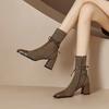 Fashion 2024 New French Style Square Toe Chunky Heel High Heeled Short Boots for Women Autumn Winter Single Boots Women Womens Boots