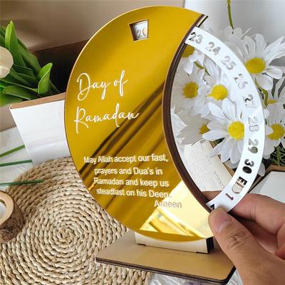 Good-Ramadan Advent Calendar Ramadan Advent Countdown Mubarak Acrylic Moon Ornament Ramadan Table Decoration Gold+Black