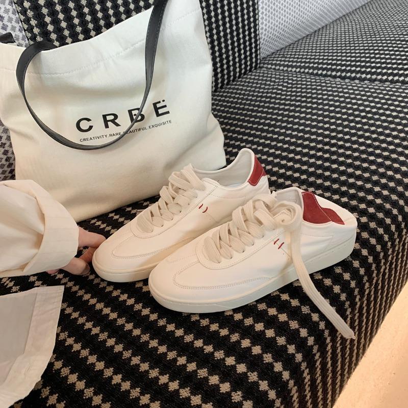 Cowhide leather lace-up casual versatile sports shoes color matching thick-soled soft waxy little white shoes women's board shoes