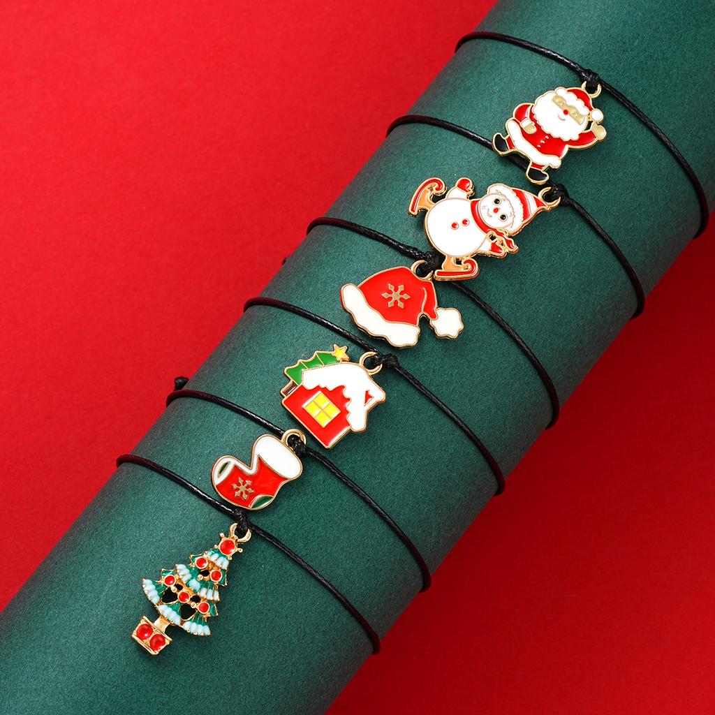 6Pcs/Set Christmas Series Santa Claus Snowman Tree Pendant Bracelets For Women Men Adjustable Rope Unisex Bracelets Jewelry Set