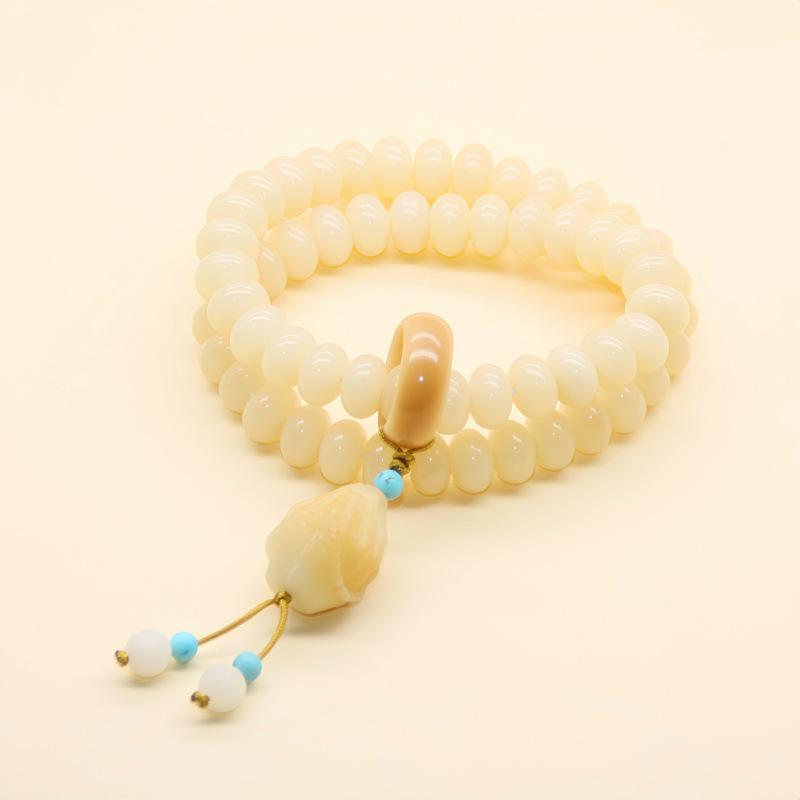 Natural White & Creamy Yellow Jade Bodhi Root Double-Strand Bracelet - New Chinese Design for Women