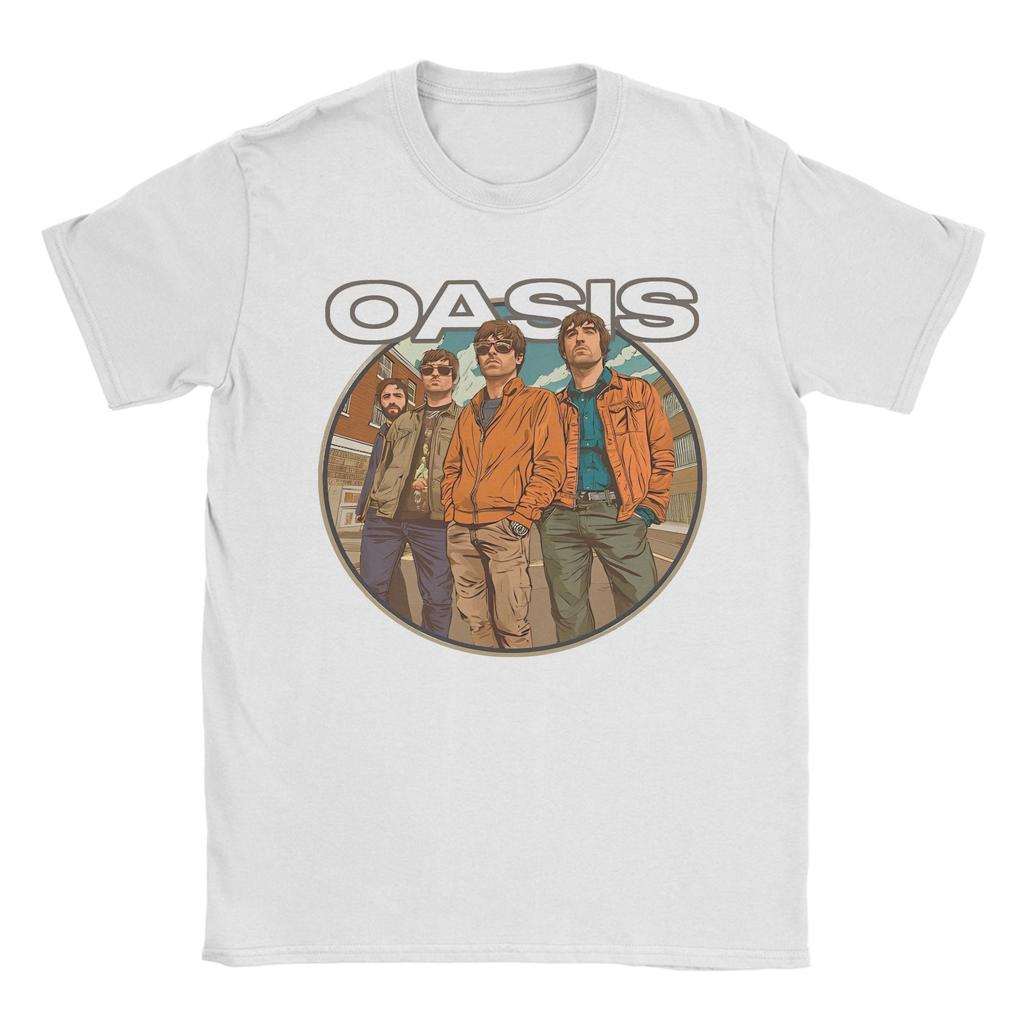 Streetwear O-Oasis Rock Band T Shirt Men 100%Cotton Short Sleeve  Round Neck Summer Tops