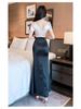 Elegant Evening Gown with Slit - Slimming and Stylish Long Dress for Women, Ideal for Foot Massage Technician Work