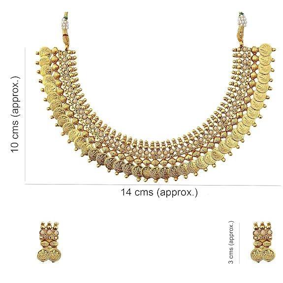 Red Traditional Temple Coin Necklace Set/Jewellery Set with Earrings for Women
