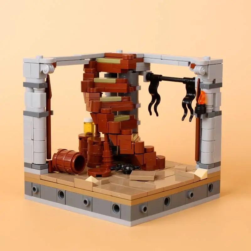 MOC Medieval Building Blocks Set Hanging Cage Guillotine Castle Fountain Bonfire Tent Bulletin Board Ox Cart Carriage Gift Toy
