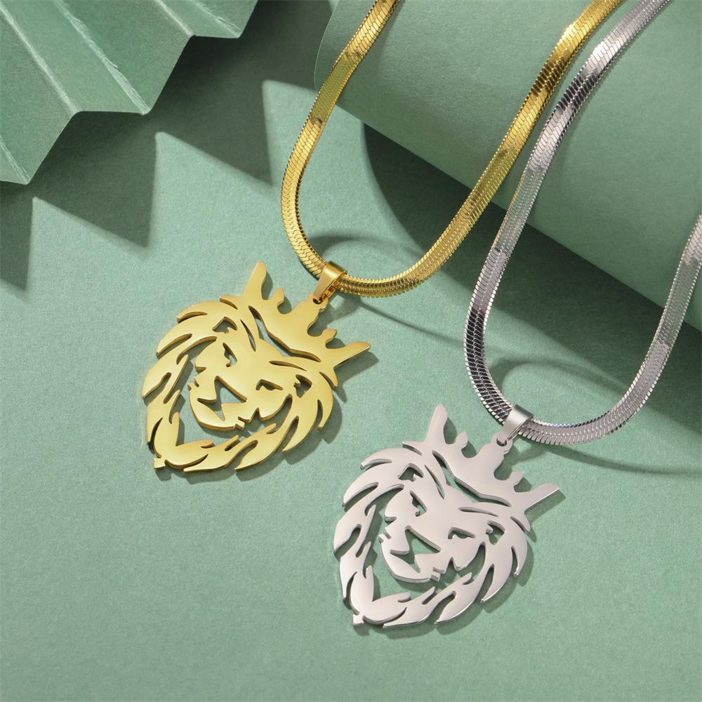 My Shape Crown Lion King Pendent Necklaces for Women Men Animals Charms Choker Snake Chain Stainless Steel Hip Hop Punk Jewelry