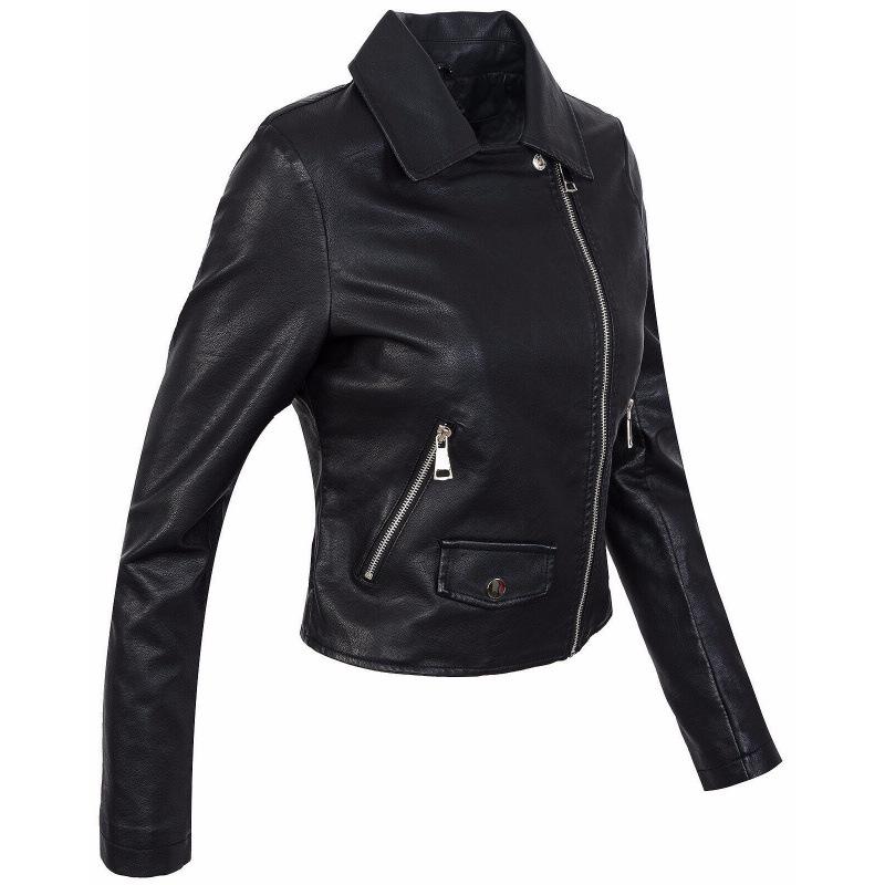 EU-Größe Schlanke Reißverschluss PU-Lederjacke für Damen - Einfarbige Herbst-/Winterkollektion