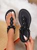 2025 Bohemian Flower Rivet Thong Sandals, Women's Holiday Versatile Plus Size Beach Flats