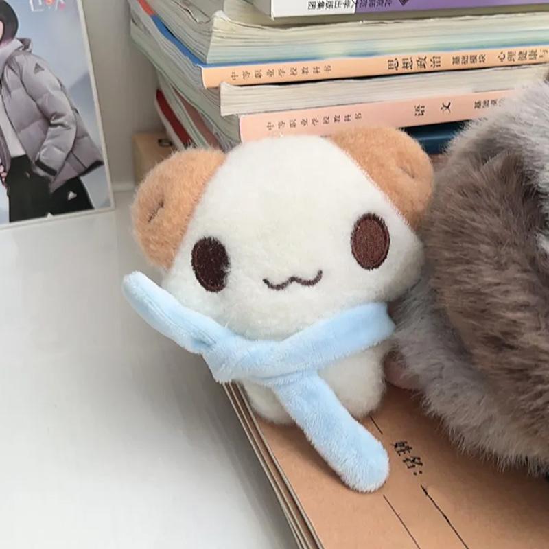 Lovely Marshmallow Cat Scarf Plush Doll Pendant Fluffy Kitten Stuffed Toy Keychain Great Gift Idea For Besties Female Friends