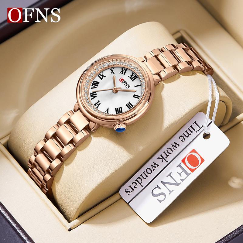 Women's Sanda Round Quartz Wristwatch - Elegant, Diamond-Accented, Light Luxury, Waterproof.