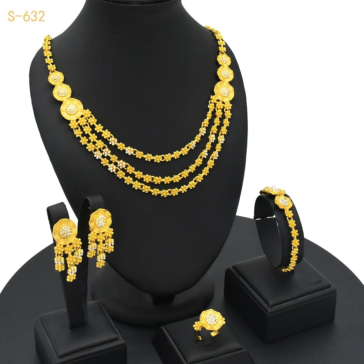Dubai Saudi Ladies Gold Plated Jewelry Set Necklace Earrings Ring Bracelet Four-piece Middle East Bridal Jewelry 2026 45CM