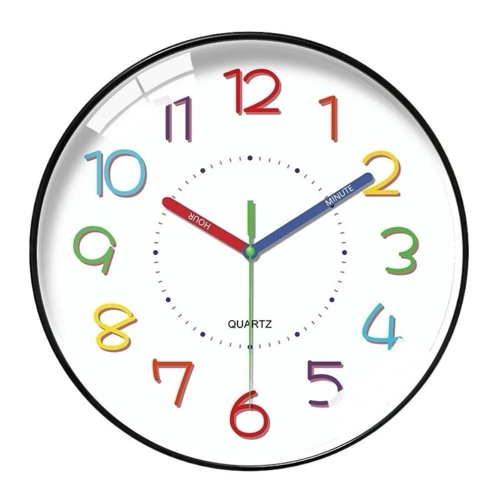Colorful Early Education Wall Clock Round Digital Pattern Electronic Color Clock Minimalist Mute Learning Wall Hanging Clock