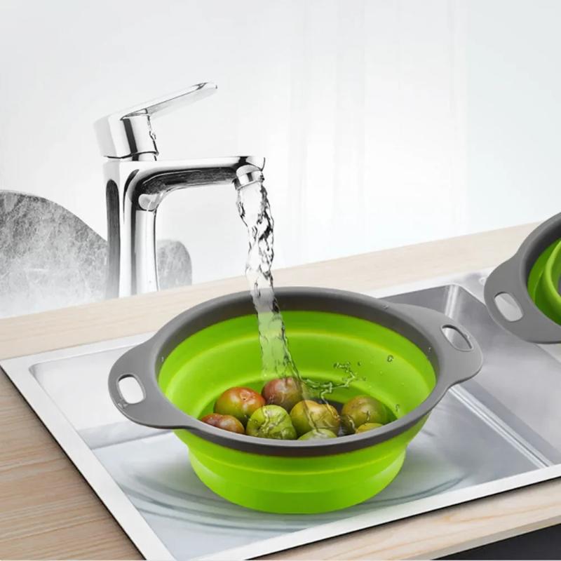 2Pcs Foldable Silicone Colander Fruit Vegetable Washing Basket Strainer Strainer Collapsible Drainer With Handle Kitchen Tools