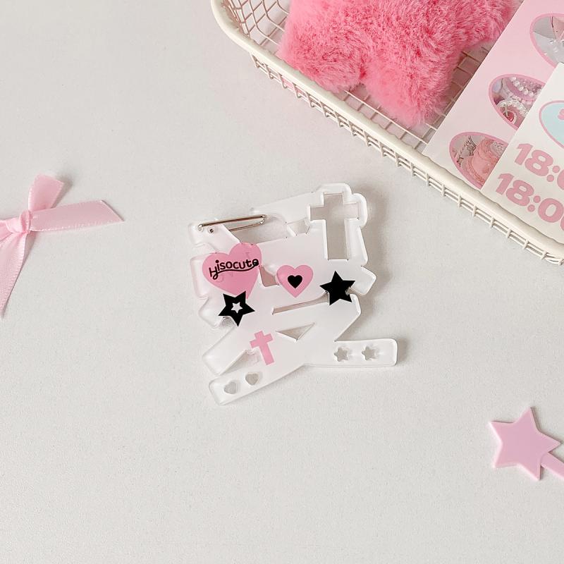 Sweet Cool Girls Acrylic Keychain Hook Pink Black Hanging Decoration For Bag Pendant Doll Toy Holder Personalized Pendant Gift