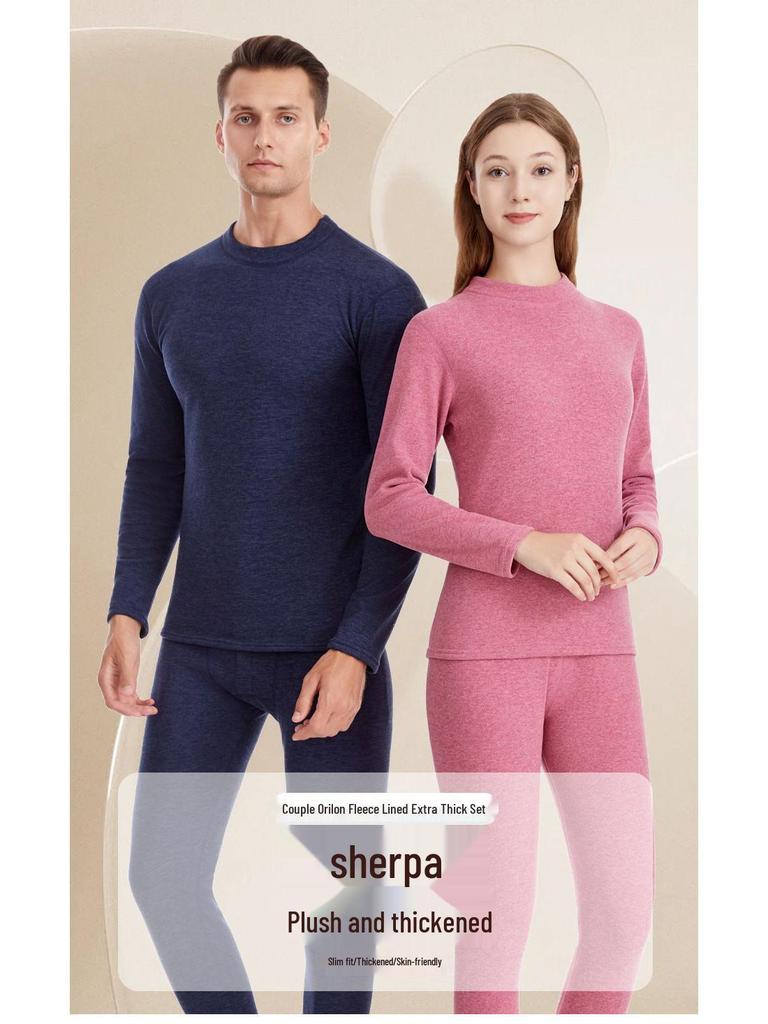 Men's Luxe Fleece-Lined Lambswool Thermal Set for Autumn-Winter