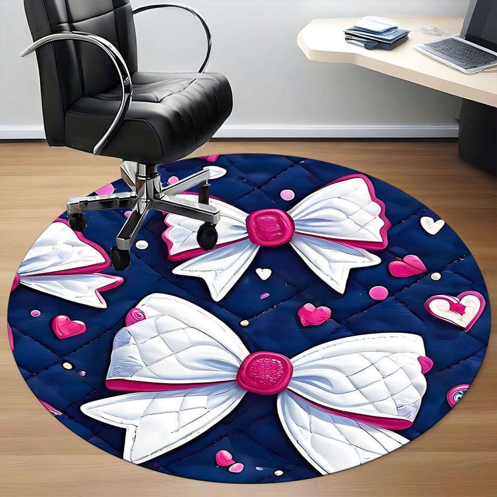 1pc Bowtie Heart Chair Carpet for Office, Indoor Non Slip Washable Polyester Fiber Carpet,