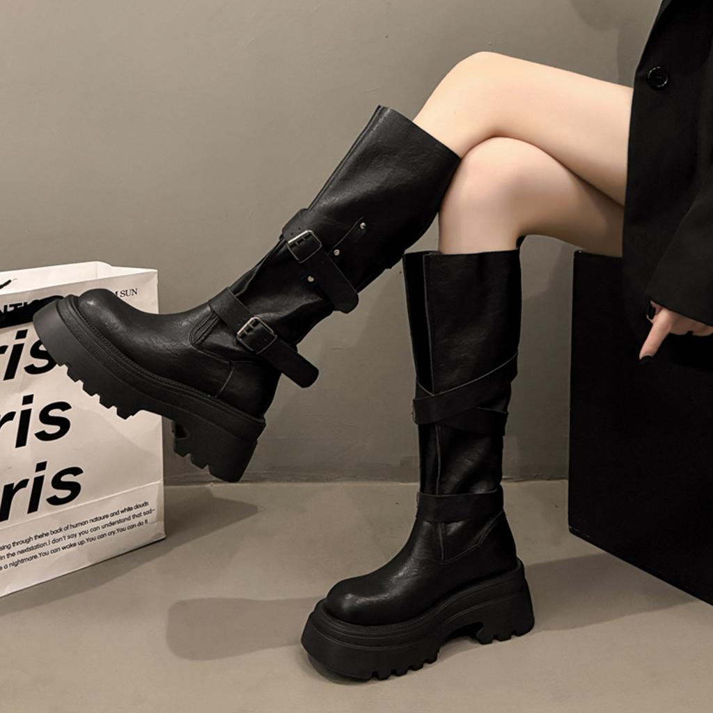 2025 autumn and winter new Maillard retro Martin boots women's versatile thick-soled stacking boots round head tall thin boots