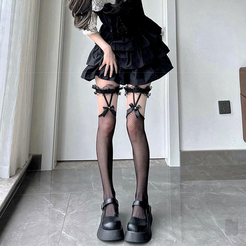 Women Socks Stockings Lace Thigh High Bowknot Over The Knee Long Tube Socks Girl Fishnet Stockings