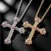 Kupfer mit Zirkonia in Rosa eingelegt, Vollbesetztes Diamantkreuz, Hip-Hop-Halskette, Unisex Trend-Accessoire