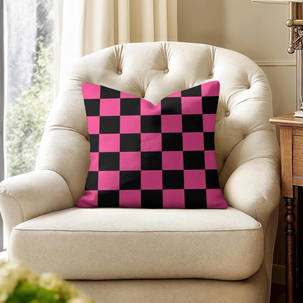 Classic Checkered Square Cushion Cover Natural Linen Organic Fabric DoubleSided Printing Couch Pillow Covers Home Decor