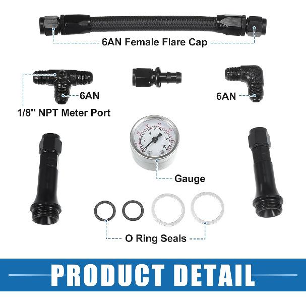4150 Pletená palivová hadice s manometrem AN6 Dvojitý přívod paliva pro karburátor 4150 Hliník Černá
